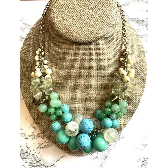 Lia Sophia Cluster Necklace Bollywood Blue & Smoky Cha Cha Beads Max Length 18” - Picture 1 of 6